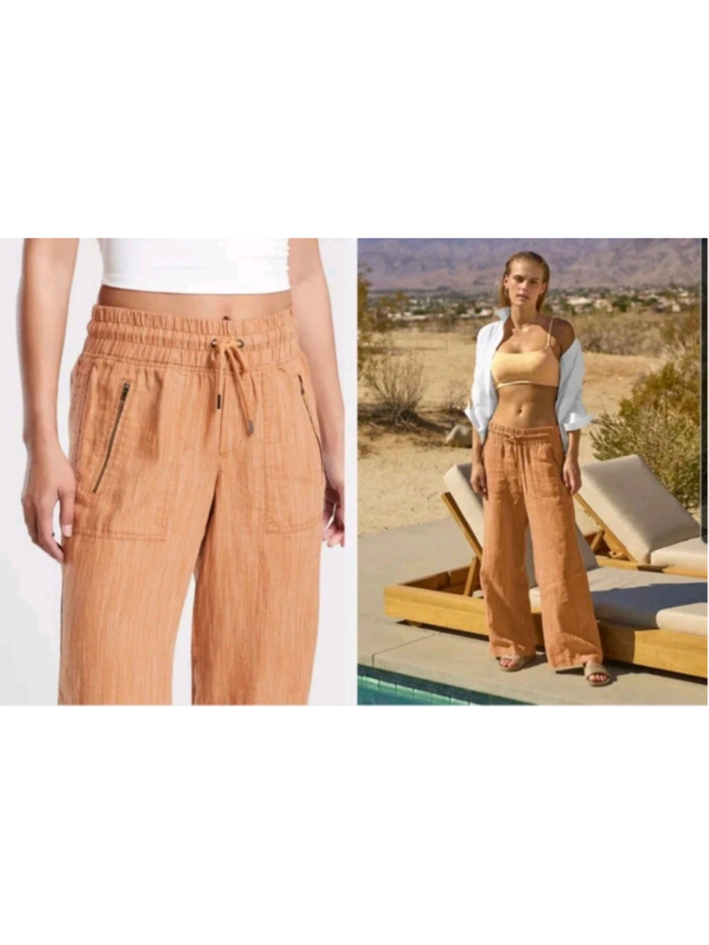 Athleta Cabo Linen Textured Wide Leg Pants Brown Size 6 Petite